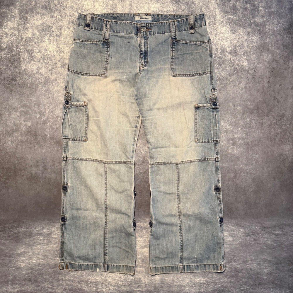 Vintage Old Navy Jeans Womens 16 Cargo Carpenter‎ Wide Leg Distressed Y2K Blue